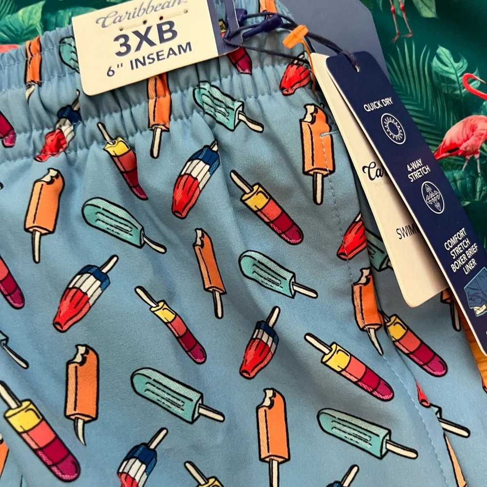 2 pair Caribbean Joe Flamingo Swim Shorts trunks NWT
